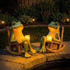 Garden Frog Statue Solar-Powered Automatic Light Weather-Resistant