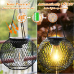 Garden Lantern Solar Retro Metal Grid Weatherproof 36-Hour