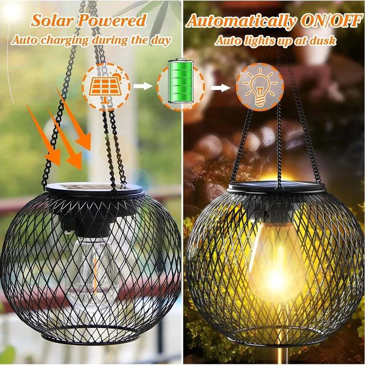 Garden Lantern Solar Retro Metal Grid Weatherproof 36-Hour