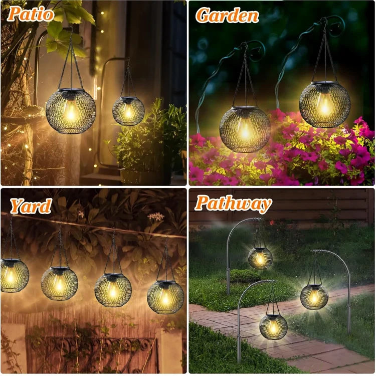 Garden Lantern Solar Retro Metal Grid Weatherproof 36-Hour