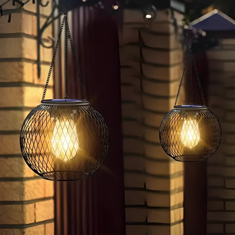 Garden Lantern Solar Retro Metal Grid Weatherproof 36-Hour