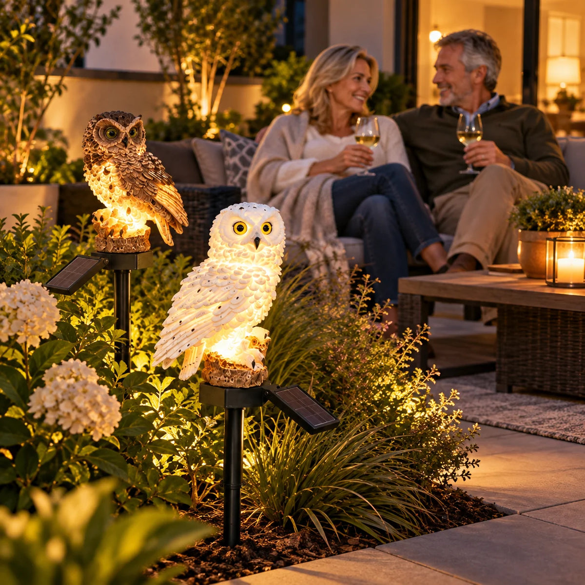 Garden Solar Light Owl Resin Warm White LED Sensor