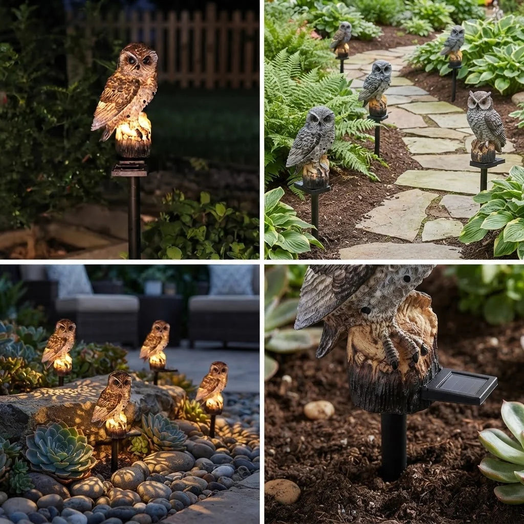 Garden Solar Light Owl Resin Warm White LED Sensor