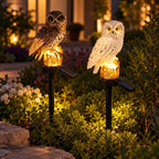 Garden Solar Light Owl Resin Warm White LED Sensor