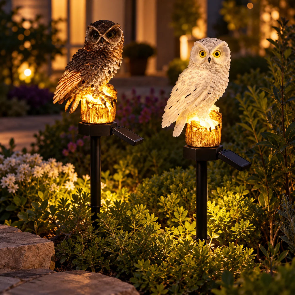 Garden Solar Light Owl Resin Warm White LED Sensor