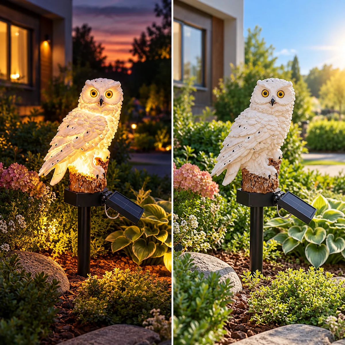 Garden Solar Light Owl Resin Warm White LED Sensor