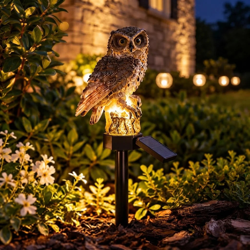 Garden Solar Light Owl Resin Warm White LED Sensor