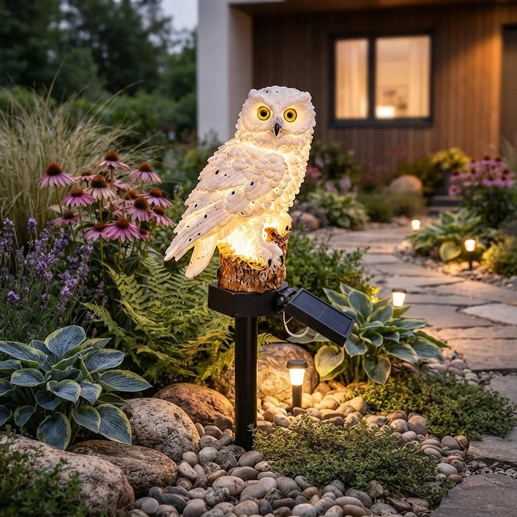 Garden Solar Light Owl Resin Warm White LED Sensor