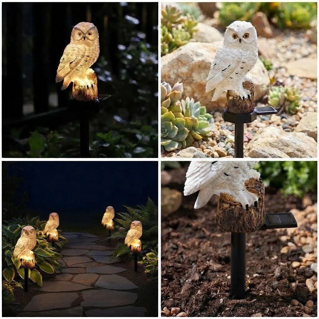 Garden Solar Light Owl Resin Warm White LED Sensor