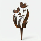 Garden Stake Bird & Flower Motif Weather-Resistant Iron