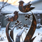 Garden Stake Bird & Flower Motif Weather-Resistant Iron