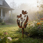 Garden Stake Bird & Flower Motif Weather-Resistant Iron