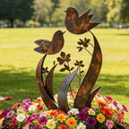 Garden Stake Iron Weathered Rust Bird & Flower Motif