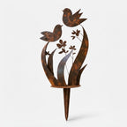 Garden Stake Iron Weathered Rust Bird & Flower Motif