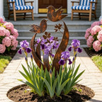 Garden Stake Iron Weathered Rust Bird & Flower Motif