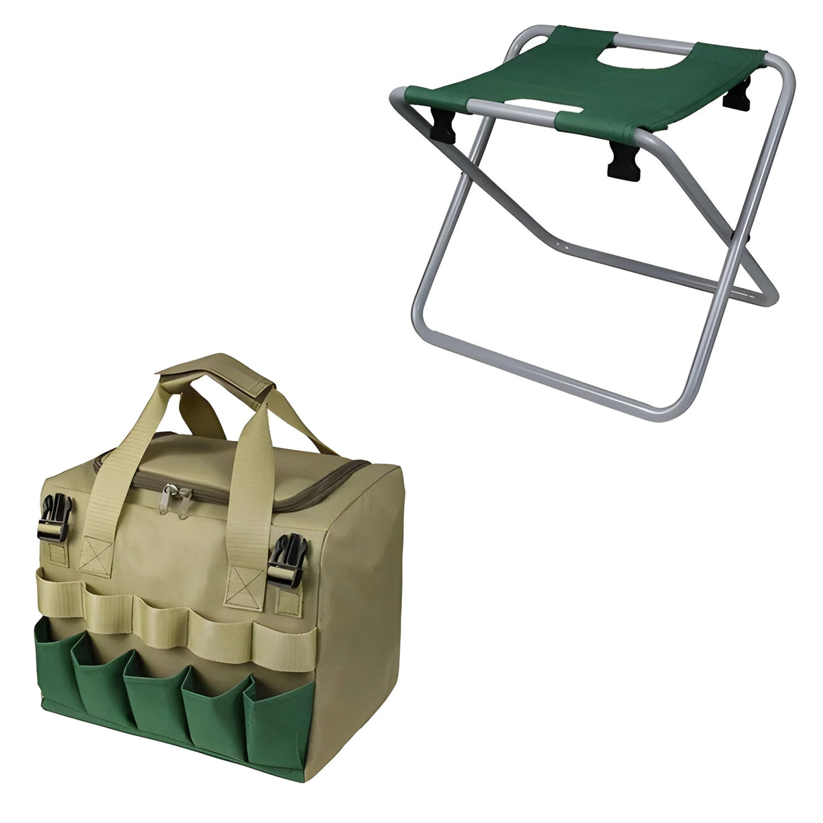 Garden Stool With Tool Bag Foldable Iron Frame