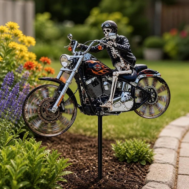 Garden Wind Spinner Motorcycle Chopper Skeleton Rider Acrylic