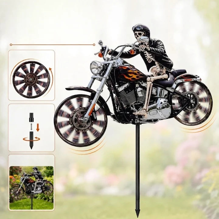 Garden Wind Spinner Motorcycle Chopper Skeleton Rider Acrylic