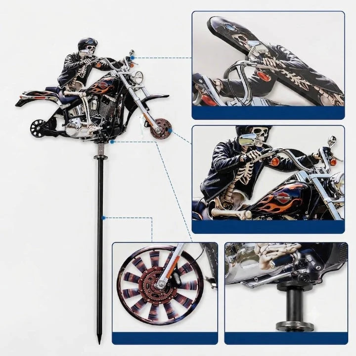 Garden Wind Spinner Motorcycle Chopper Skeleton Rider Acrylic