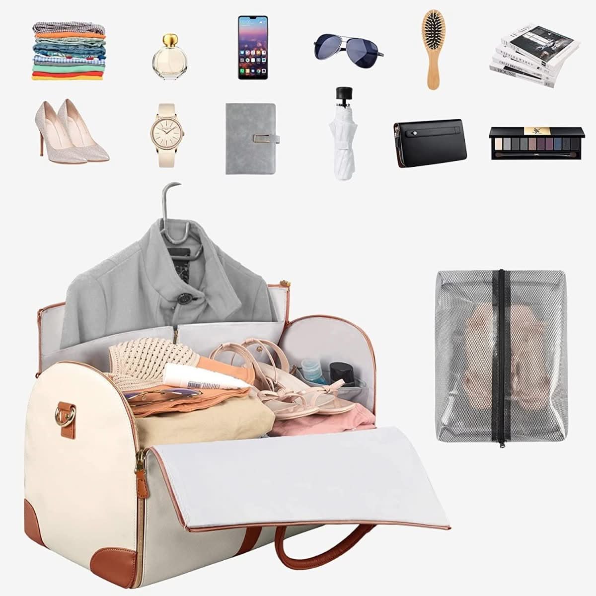 Garment Bag Foldable PU Leather Full-Length Zipper