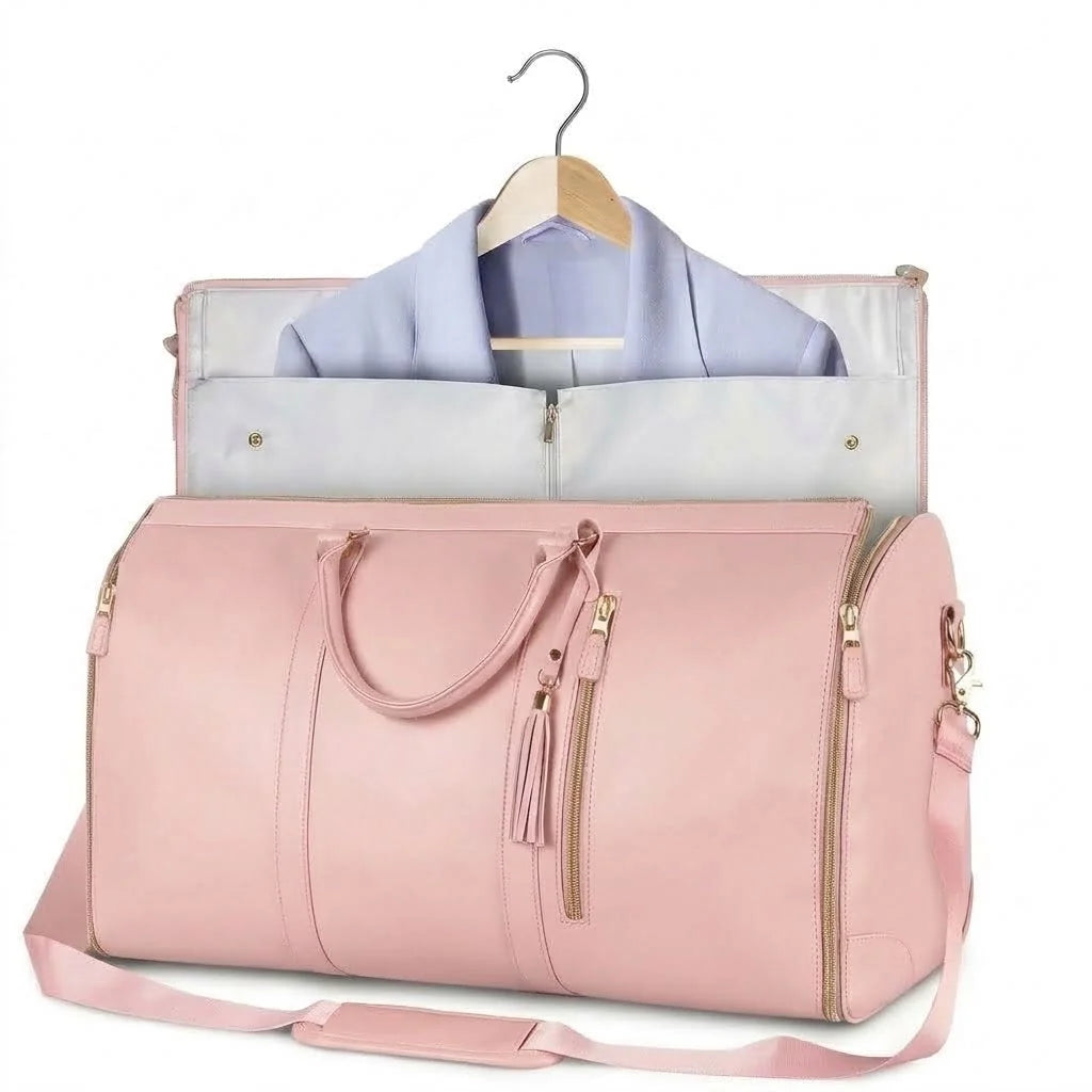 Garment Bag Foldable Waterproof Vegan Leather Detachable Padded Strap