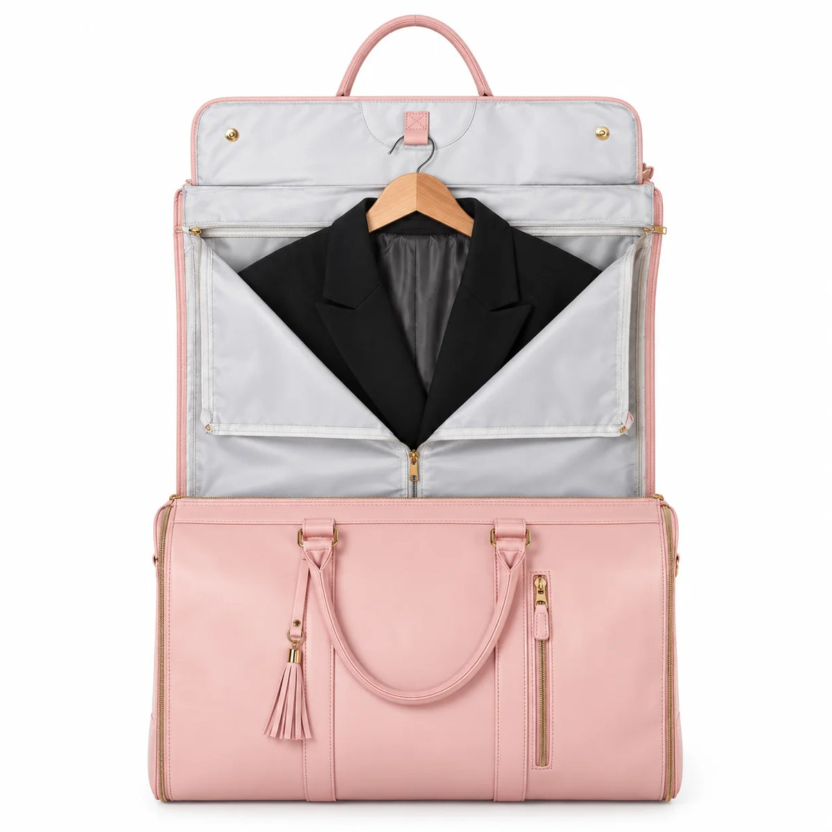 Garment Bag Foldable Waterproof Vegan Leather Detachable Padded Strap