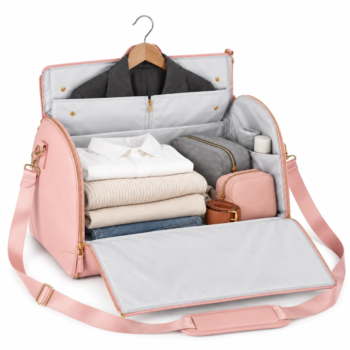 Garment Bag Foldable Waterproof Vegan Leather Detachable Padded Strap