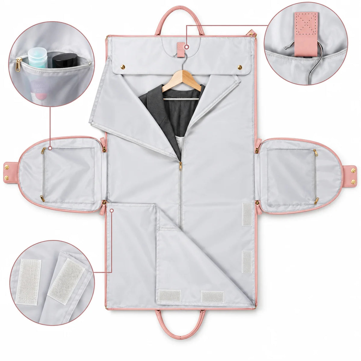 Garment Bag Foldable Waterproof Vegan Leather Detachable Padded Strap
