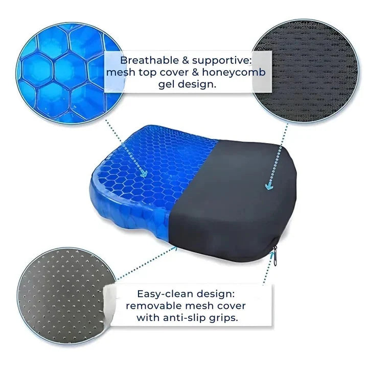Gel Seat Cushion Honeycomb Breathable Mesh & Carry Handle