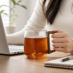 Glass Mug Heat-Resistant Borosilicate Wooden Handle Mountain Base