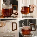 Glass Mug Heat-Resistant Borosilicate Wooden Handle Mountain Base