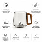 Glass Mug Heat-Resistant Borosilicate Wooden Handle Mountain Base