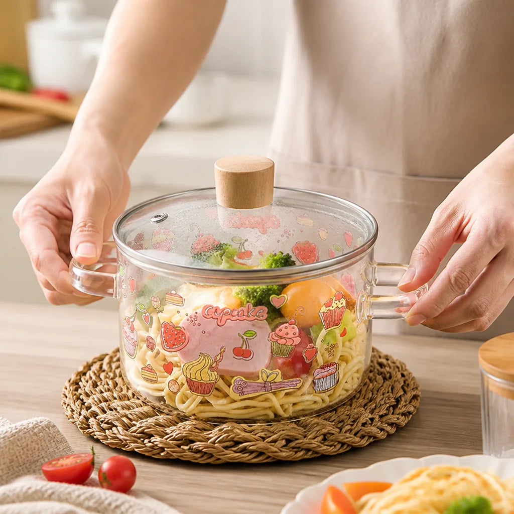 Glass Soup Pot Heat-Resistant Tempered Lid Steam Vent