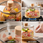 Glass Soup Pot Heat-Resistant Tempered Lid Steam Vent