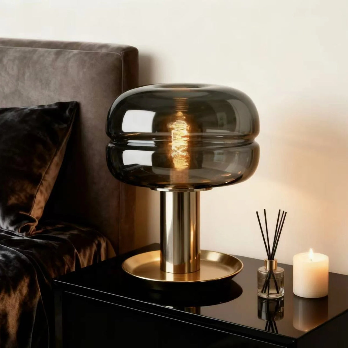 Glass Table Lamp Gold-Tone Base Soft Diffused Light