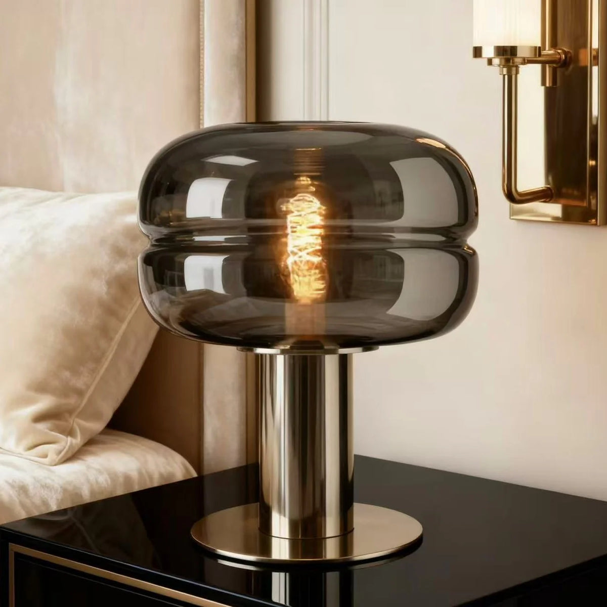 Glass Table Lamp Gold-Tone Base Soft Diffused Light