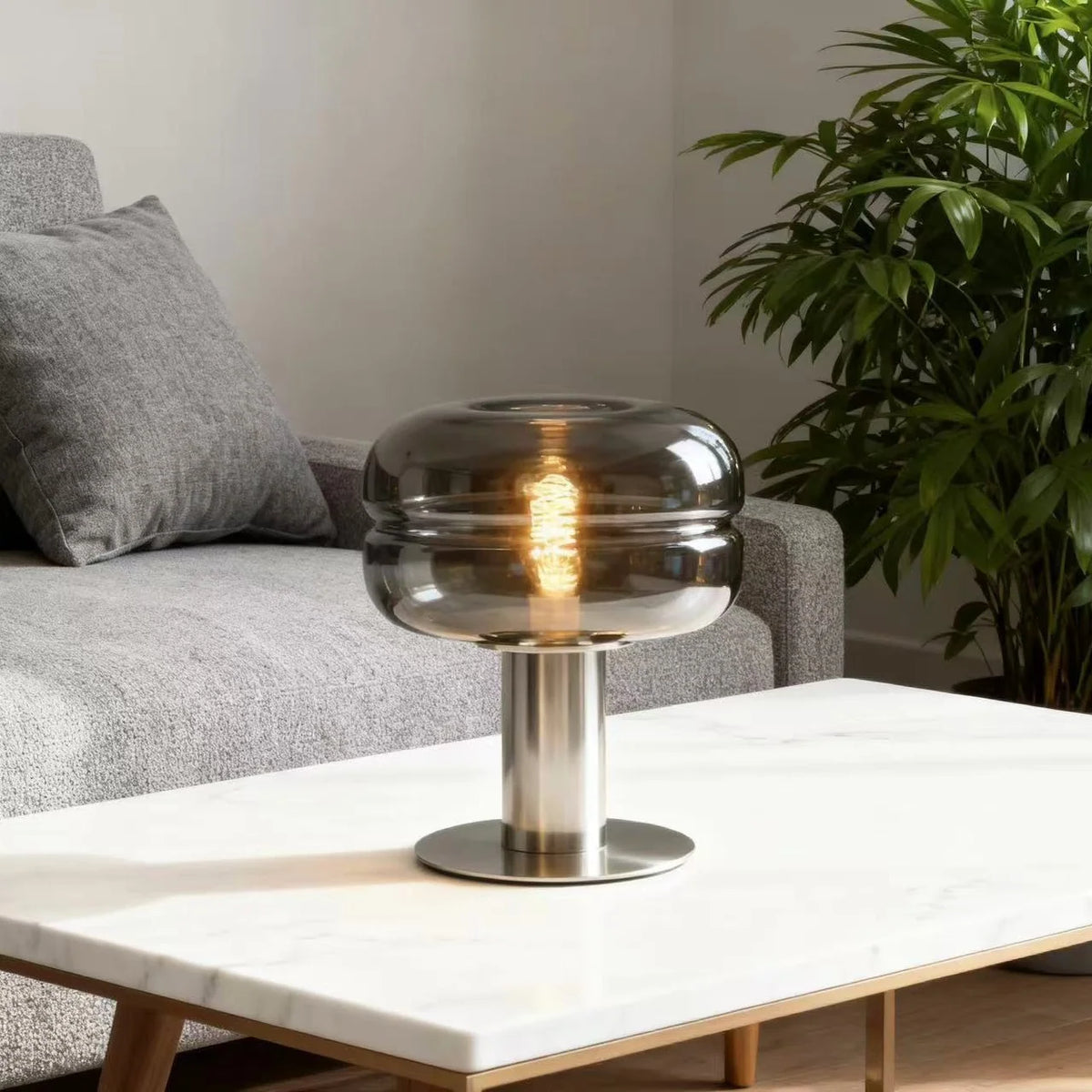 Glass Table Lamp Gold-Tone Base Soft Diffused Light