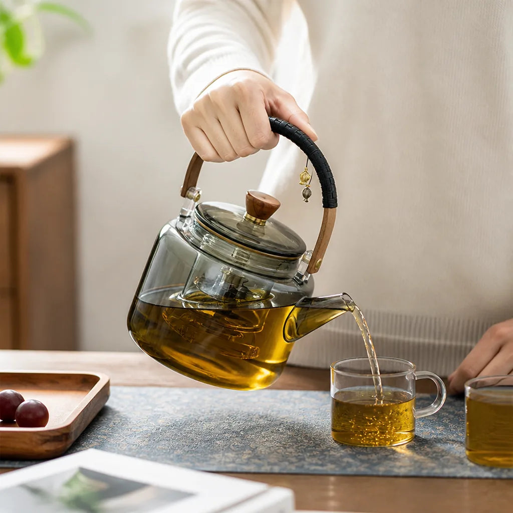 Glass Teapot Heat-Resistant Borosilicate 1L Ergonomic Handle