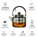 Glass Teapot Heat-Resistant Borosilicate 1L Ergonomic Handle