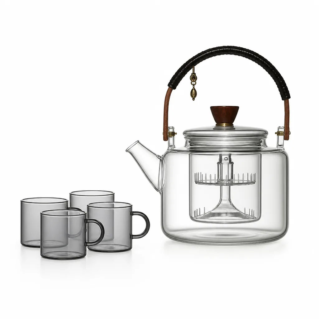 Glass Teapot Heat-Resistant Borosilicate 1L Ergonomic Handle