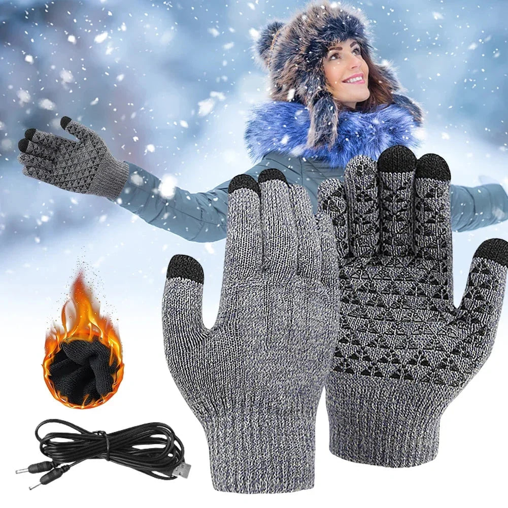 Gloves USB-Heated Touchscreen Fingertips Silicone Grip