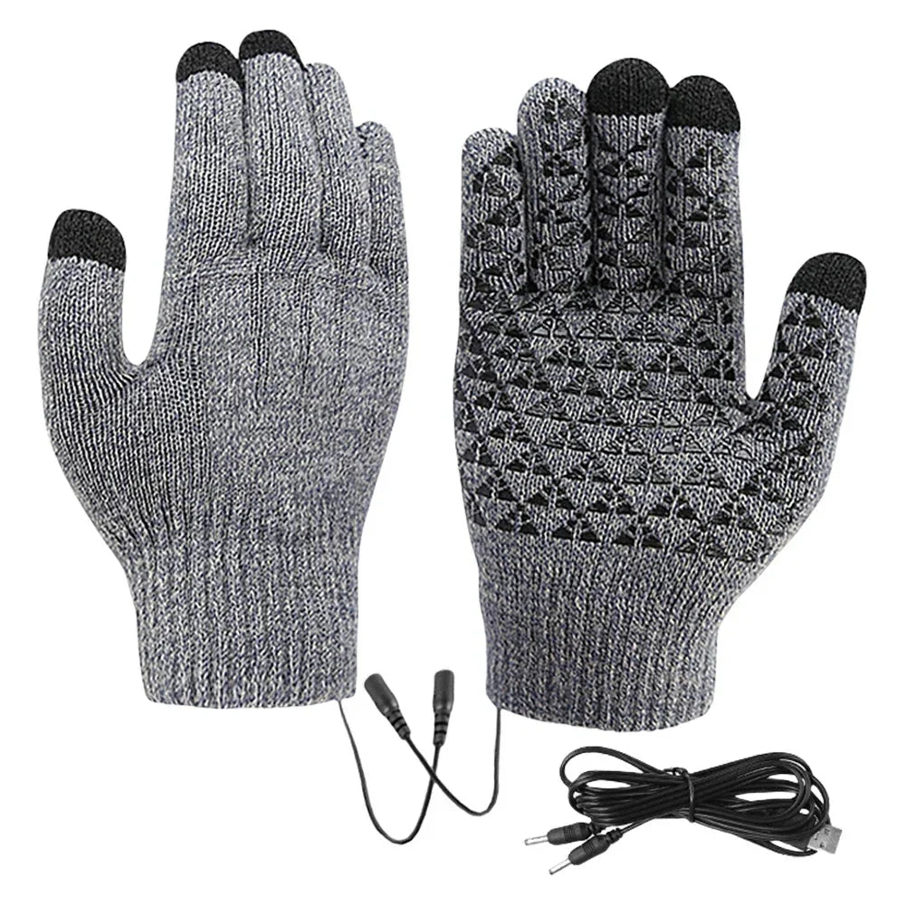 Gloves USB-Heated Touchscreen Fingertips Silicone Grip