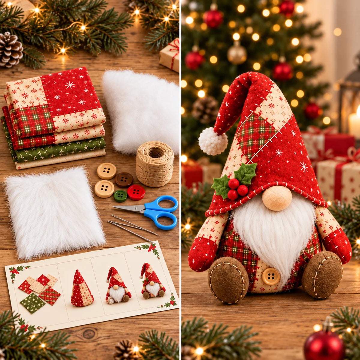 Gnome Sewing Kit Hand Sewn Patchwork All Materials Included