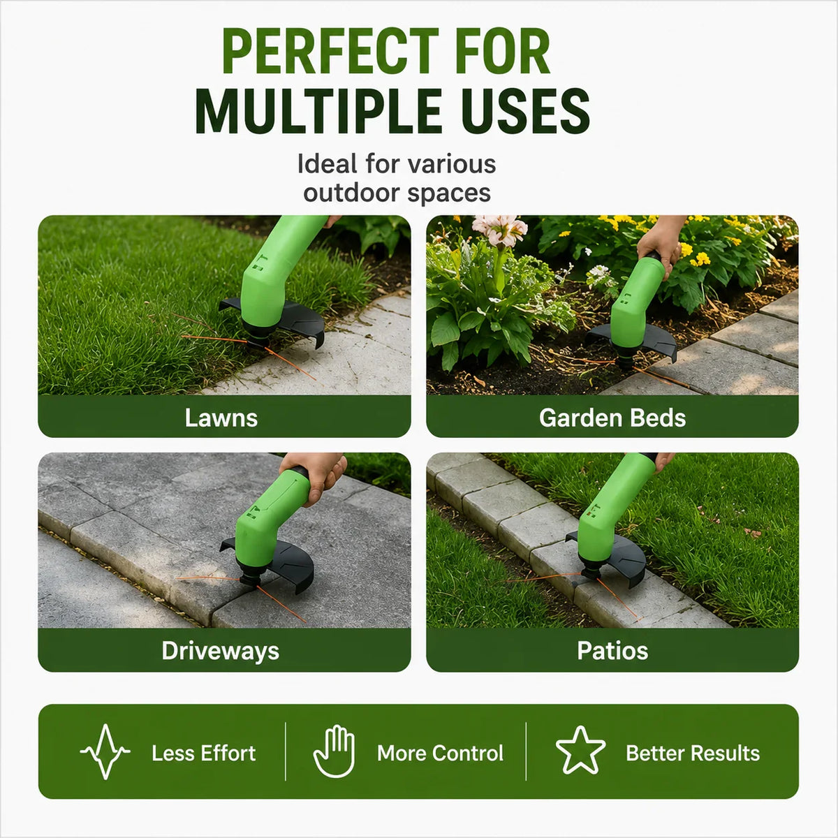 Grass Trimmer Cordless Rechargeable Adjustable Cutting Head Lightweight