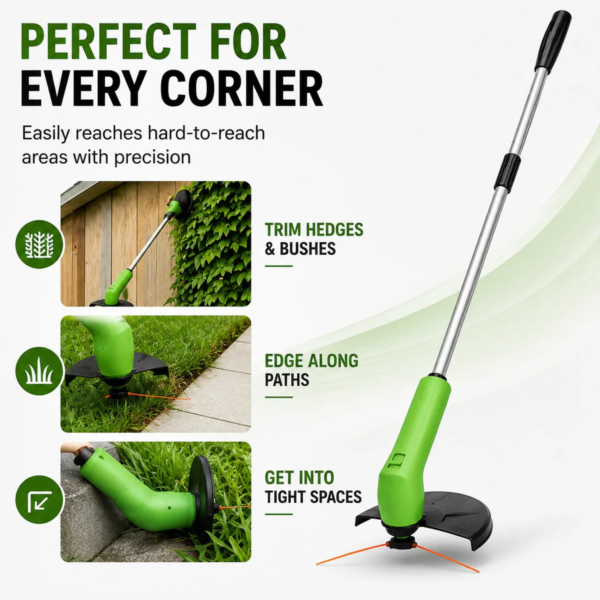 Grass Trimmer Cordless Rechargeable Adjustable Cutting Head Lightweight