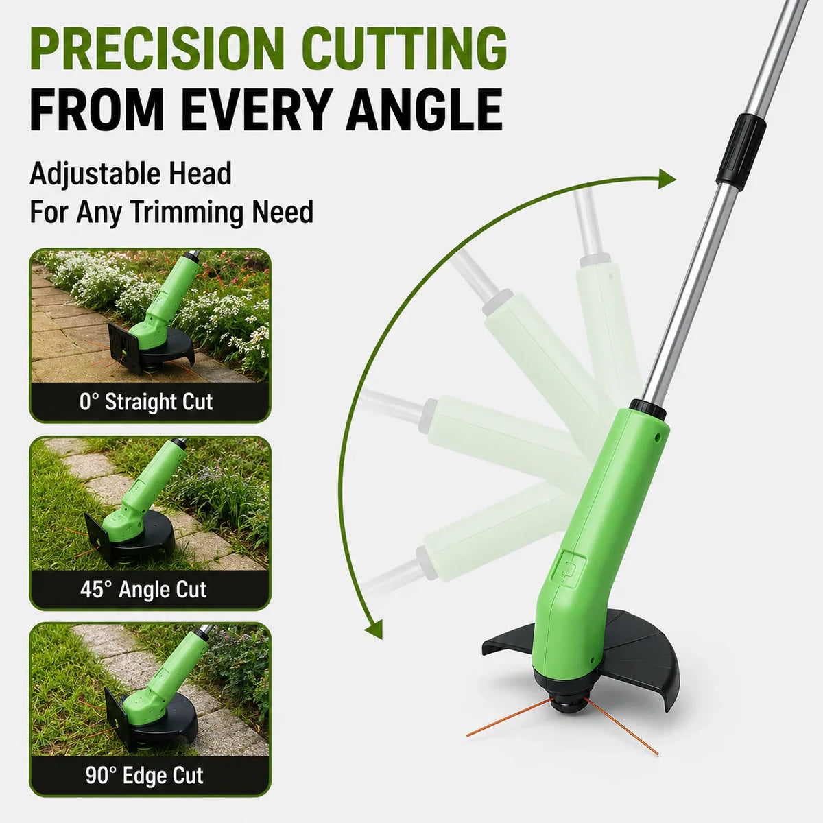 Grass Trimmer Cordless Rechargeable Adjustable Cutting Head Lightweight