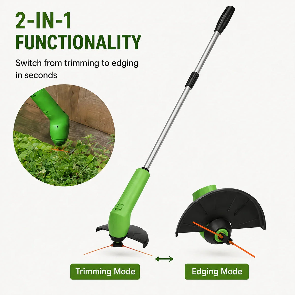 Grass Trimmer Cordless Rechargeable Adjustable Cutting Head Lightweight