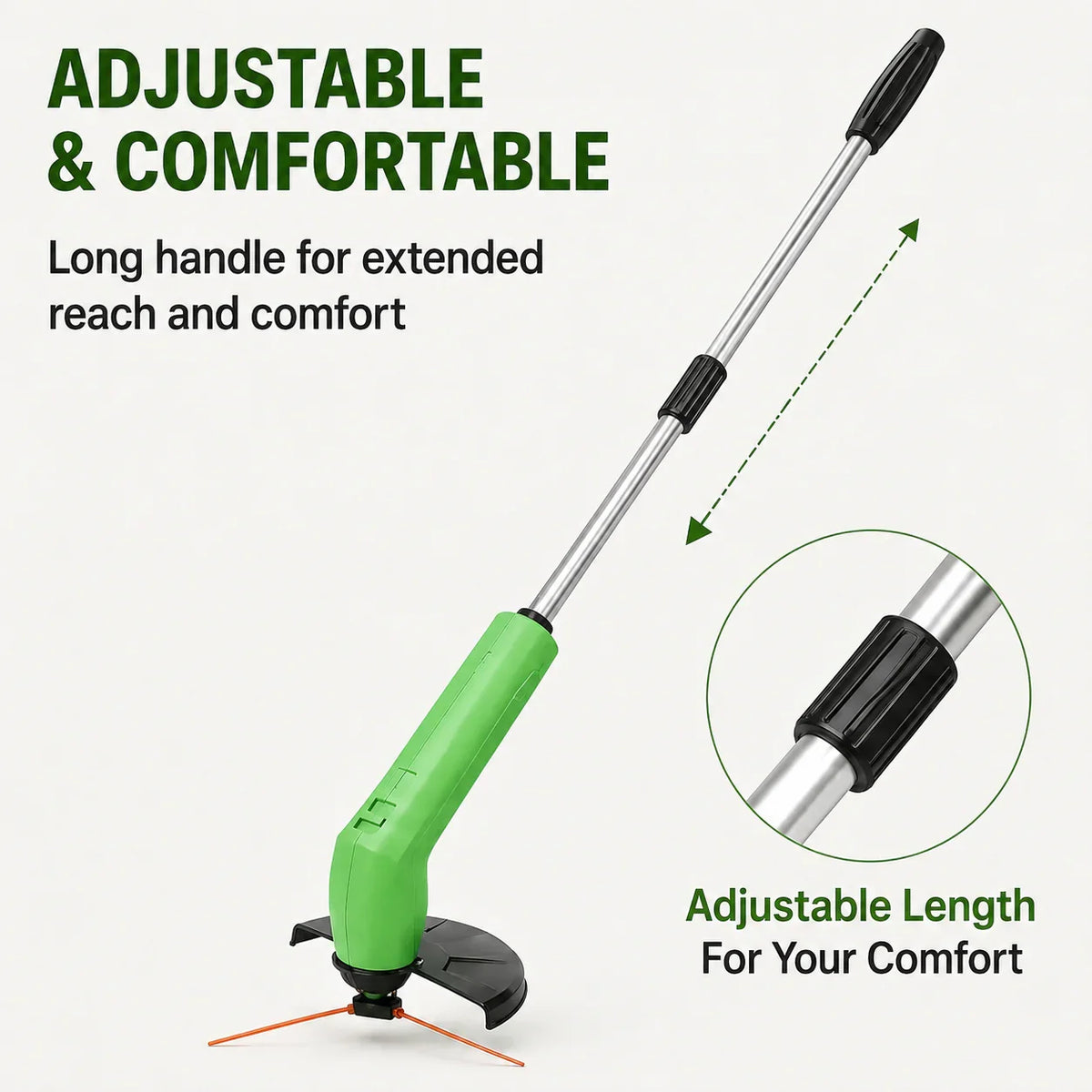 Grass Trimmer Cordless Rechargeable Adjustable Cutting Head Lightweight