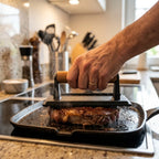 Grill Press Heavy Cast Iron Pre-Seasoned Beechwood Handle