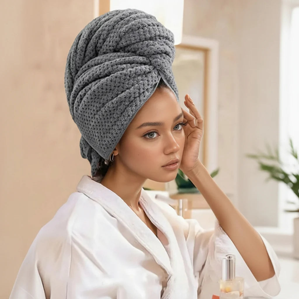 Hair Towel Wrap Velvet Microfiber Quick-Drying Frizz-Reducing